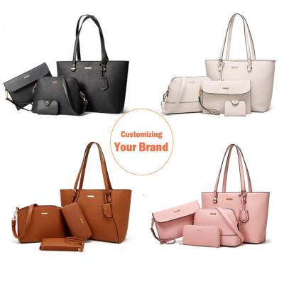 China Custom Genuine Leather Logo PU Handbag Set High Quality Fashion Lady Real Tote Hand Bag Purse Fashion For Women for sale