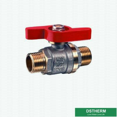 China Customized Mini Forged Brass Ball Valve Butterfly Handle Double Male Threaded  Brass Ball Valve for sale