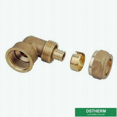 China Weibliche verlegte Messinginstallationen Messingfarbe kundengebundener Logo Screw Fittings Middle Weight Ellbogen Pex zu verkaufen