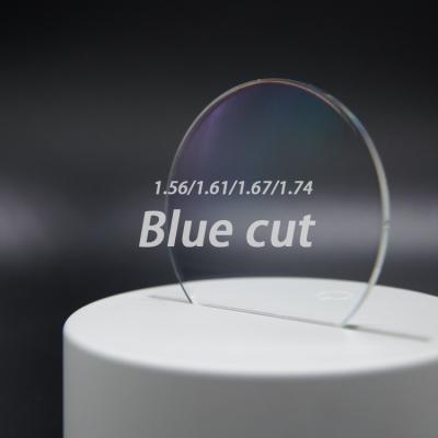 China Single vision 1.56 / 1.61 / 1.67 hmc block UV420 optical lens blue lens single blue light blue anti cut lens for sale