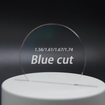 China HMC Single Vision Block 1.61 Optical Blue Light Blue Filter Anti Reflex Blue Cut Single Vision Lens Optical Lens for sale