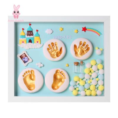 China Soft Clay Baby Hand Foot Print Air Drying MDF DIY Baby Photo Frame Soft Handcrafted Frame Baby Keepsake Baby Hand and Footprint Kit Newborns for sale