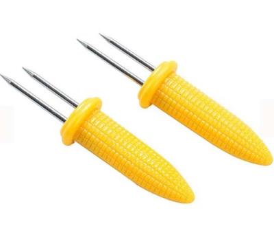 China Multiple Twin Prong Corn Needle Skewer Needle For BBQ Barecue Fruit Fork Yellow Color Needle for sale