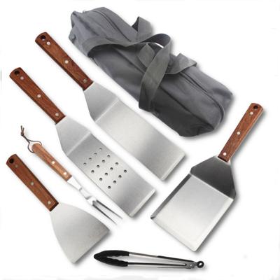 China 7PCS Teppanyaki Tool Set With Wooden Handle or Picnic Accessories For BBQ Tool for sale