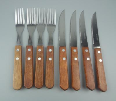 China Cheaper Price 6pcs Steak Knife And Fork Set With Wooden Handle for tableware for sale