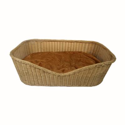 China Sustainable Hot Selling Natural Rattan And Iron Material Color Pet House Rattan Dog Bed for sale