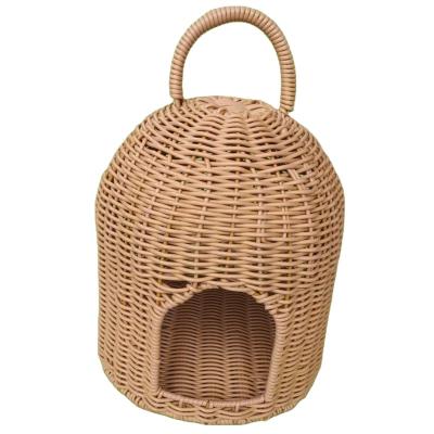 China High Quality Sustainable Hand Birds Pet Bed House Carry Brown White Blue Rattan Bird House for sale