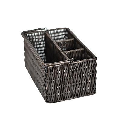 China Eco-friendly 4 Division Rattan Storage Baskets Rectangular Knife Cutlery Basket for sale