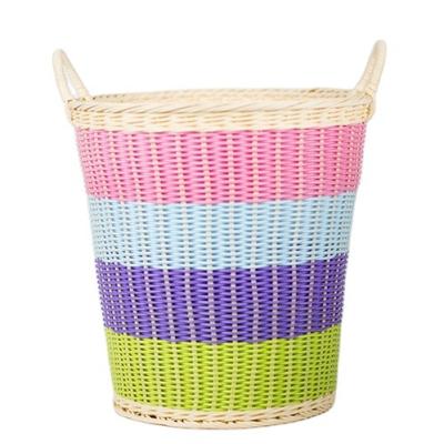 China Customized Sustainable Eco Friendly Household Products Storage Boxes And Bins Organizadores Quilting Color Rattan Laundry Basket for sale