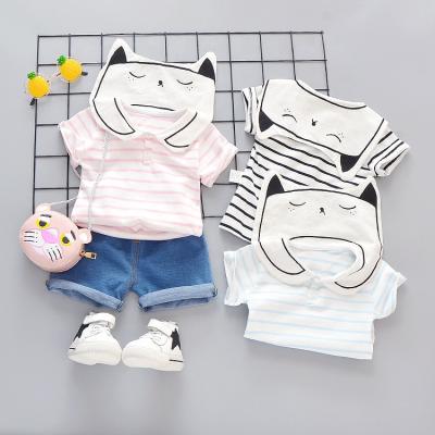 China Fashion girls causal clothing sets 1-4 years old cartoon shirt and jeans with bag girls summer dress set for sale