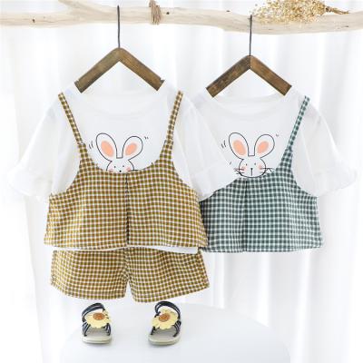 China Fashion girls 1-4 year bunny and plaid jumpsuits girls wear two piece costume wholesale for sale