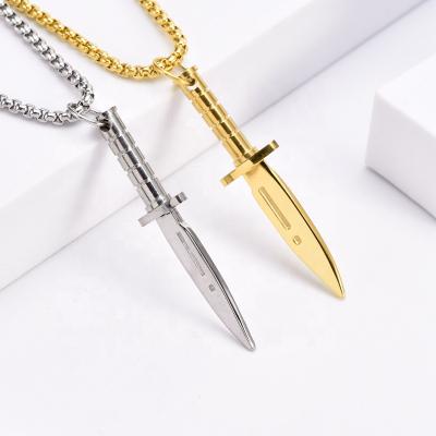 China Fashionable Hot Selling Men Knife Pendant 316 Stainless Steel Party Wedding Gift Rolo Chain Pendant for sale