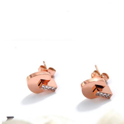 China Fashion New Circle Earrings Simple Stainless Steel Rose Gold Plated Zircon Heart Earrings for sale