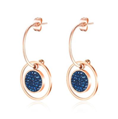 China Simple Fashion Women's Stainless Steel Gold Plated Stud Earrings Mysterious Blue Zircon Earrings for sale