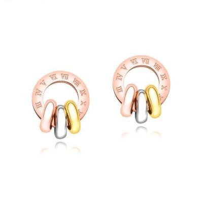 China Stainless Steel Gold Plated Hinged Exquisite Roman Numeral Round Stud Earrings Fashion Circle Earrings for sale