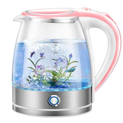 China 360 Degree Capacity 1.8L Low Rotation High Fast Boiling Electric Glass Water Kettle With Led Indicator Light for sale