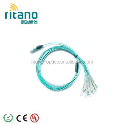 China MPO Wiring System MM OM3 12FO 2.0mm MPO - LC Breakout Multi-Patchcord With Fanout Length 70cm for sale