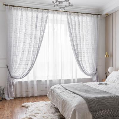 China Modern White Sheer Retro Hollow Out North American Rural Floor Screen Sheer Window Fabric Curtain for sale