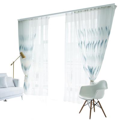 China Home Korean rustic modern simple pattern style white yarn curtains feather for living room for sale