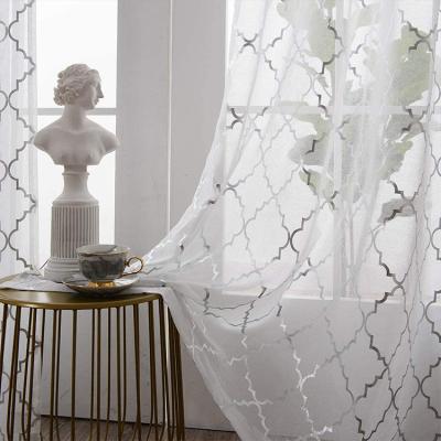 China Classic Gold White Moroccan Tulle Tile Lattice Dolly Foilprinting Curtain For Balcony Bedroom Living Room for sale