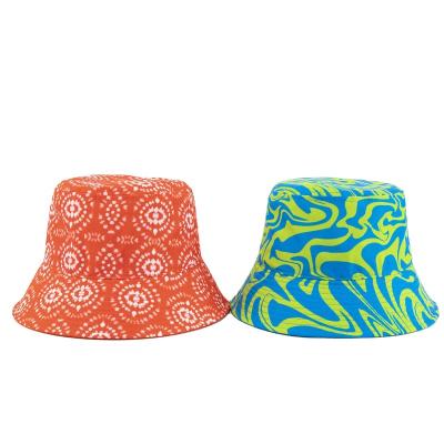 China Casual Unisex 100% Cotton All Over Reversible Outdoor Print Travel Beach Sun Bucket Hat for sale