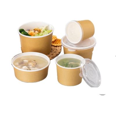 China Disposable Custom Printed Disposable Take Out Hot Soup Bowls , Kraft Paper Soup Cup With Paper Lid for sale