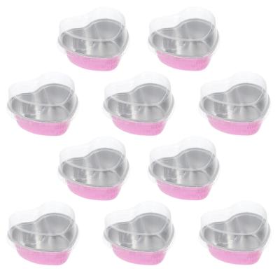 China Aluminum Foil Box Cake Pan Set with Lids 10 Pcs Heart-Shaped Flanera Baking Ramekin for sale