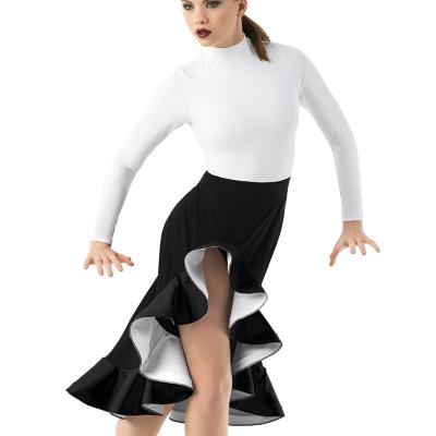 China Morden High Quality Comfortable Breathable Dancewear 1 Piece Dance Performance Skirt Girls' Long Sleeves Black And White Dance Dress For Women for sale