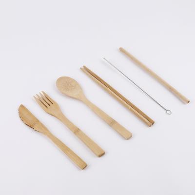 China Disposable Chopsticks Spoon Straw Bag Custom Six-Piece LOGO Bamboo Cutlery Travel Set Border Portable Tableware for sale