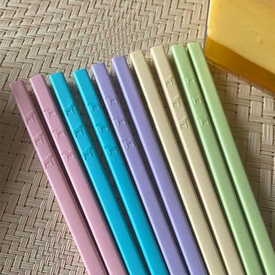 China Sustainable High Quality Color Printing Macaron Color Reusable Alloy Chopsticks for sale