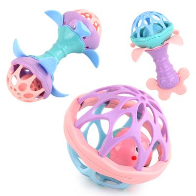 China STUFFED Baby Ratchets Silicone Teether Set Handbell Rattle Pack Chew Toy For Toddler for sale