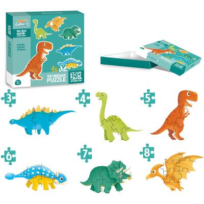 China Kids Educational Game My First Set 39pcs Jigsaw Paper Puzzle Animals Dinosaur Educational Game Toy for sale