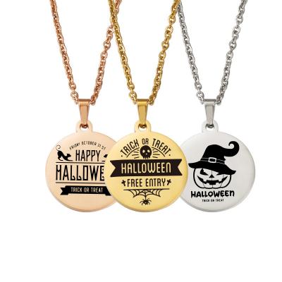 China CLASSIC Happy Halloween Stainless Steel Jewelry Circled Scary Pumpkin Necklace Bat Necklace Personalize Engrave Necklace For Women Men for sale