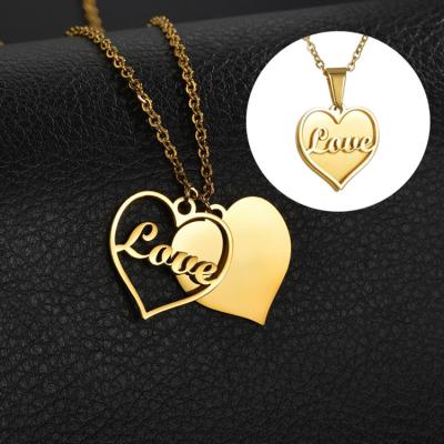 China CLASSIC Fashion Stainless Steel Double Layer Two Heart Love Necklace For Lovers Gift For Girlfriend Wife Heart Choker for sale