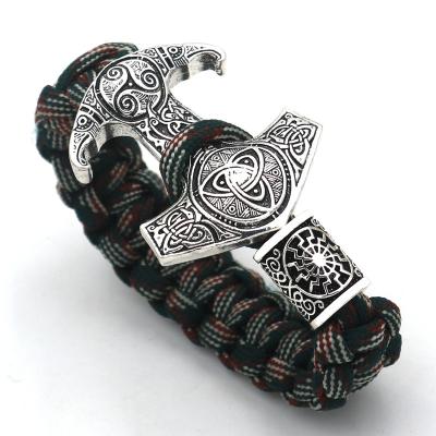 China Viking Bracelets Thor Mjolnir Hammer Paracord Amulet Rune Knot Scandinavian Men Viking Odin Raven Amulet Religious Bracelets Men's Viking Gift for sale