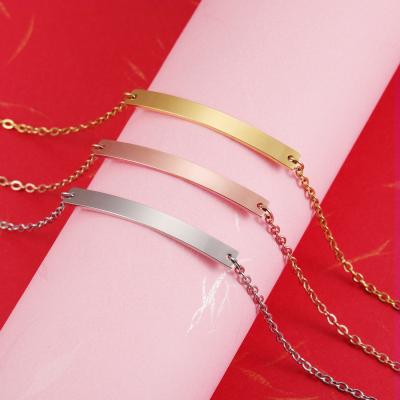 China Cute Curved Stainless Steel Engravable Gold Plated Bar Bangle Engravable Bangle Custom Name Bangle for sale