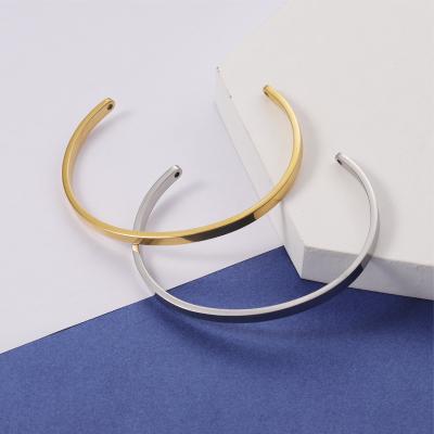 China Romantic Fashion 4MM Stainless Steel Simple Empty Bar Bracelet Engrave C Shape Open Bangle Friendship Bracelet Bridesmaid for sale