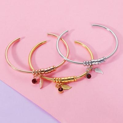 China New Romantic Stainless Steel Fashion Birthstone Bracelet For Women And Girls Bridesmaid Gift C Shape Open Bangle Friendship Bracelet for sale