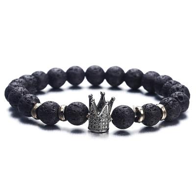 China Wholesale Vintage Bracelet Black Lava Volcanic Stone Black Gold Crown Beaded Bracelet for sale