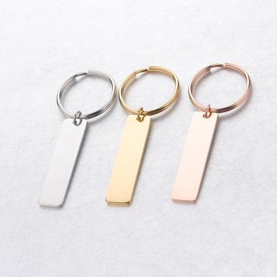 China Fashoin High Quality Mirror Polished Stainless Steel Engraved Bar Keychains Customized Logo Key Chain Gold Plated for sale