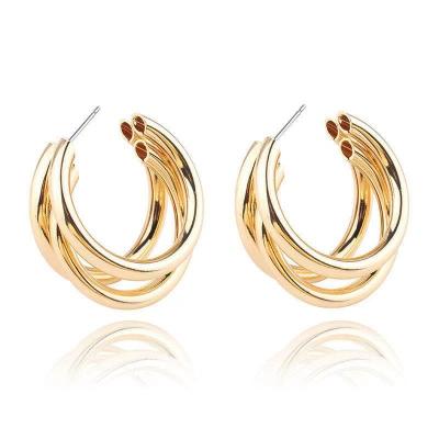 China Simple BOHEMIA Fashion Gold Plated Metallic Ring Geometric Earring Twisted Earrings Semicircle Clip Earrings Exaggerate for sale