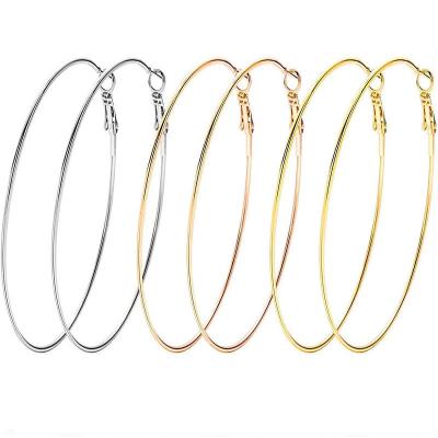 China Simple BOHEMIA Fashion Gold Plated Stainless Steel 2.0Mm Wire Earring Big Circle 50/60/70 Mm Round Ring Clip Hoop Earrings for sale