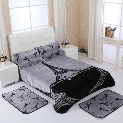 China 100% Polyester Geometic Eiffel Tower Knitted Blanket Anti-pilling Winter Covering Set Queen Size Bedding Set 1Ply 4Pcs Wholesale for sale