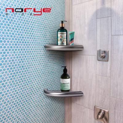 China Zhongshan Norye Factory Stainless Steel Wall Mounted Type Bathroom 2 In 1 Wall Corner Grab Bar With Built-in Corner Shelf For Shower for sale