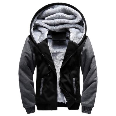 China Dropshipping winter sets new sports USA men's solid color plush thick zipper cardigan hooded jacket coat for sale