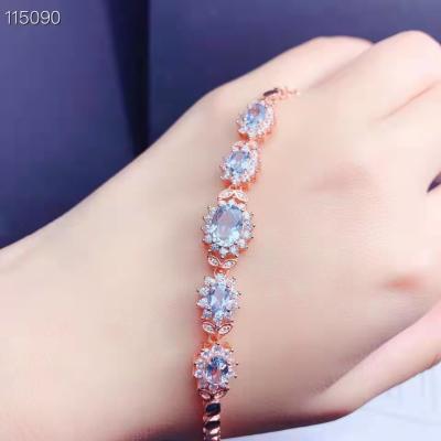 China Cute 925 Rose Gold Silver Plated Inlaid Natural Green Blue Exquisite Bracelet for sale