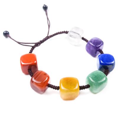 China China Seven Chakra Square Braided Bracelet Crystal Agate Colorful Bracelet for sale