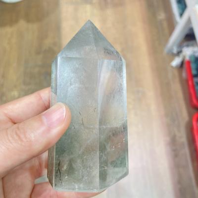 China China Natural Green Ghost Six Prism Crystal Quartz Column Single Energy Stone for sale