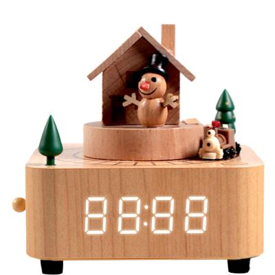 China Orgel Custom Clock Wooden Gifts Dolphin Industry BR Christmas Wooden Music Boxes Music Box with Spinning Toy Train and Alarm Clock for sale