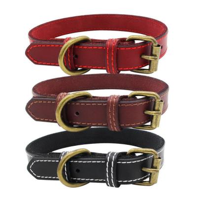 China Viable Bronze Genuine Genuine Leather Dog Collar Vintage Cowhide Collar Pure Leather Pet Supplies Dog Leash for sale